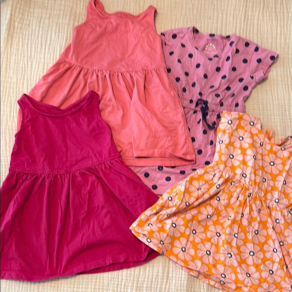 Set of Four Girls' Primary Dresses in Pink and Orange 3T